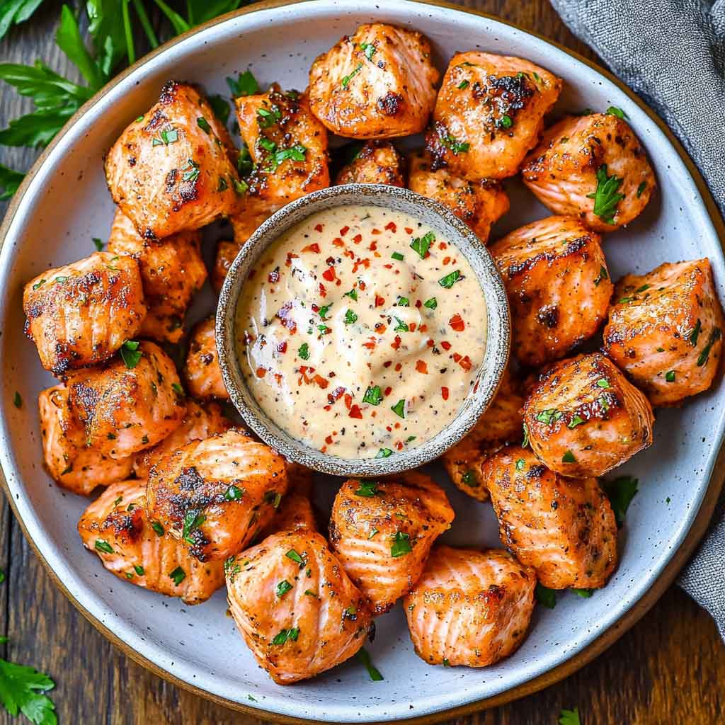 Air Fryer Salmon Bites with Spicy Mayo Sauce